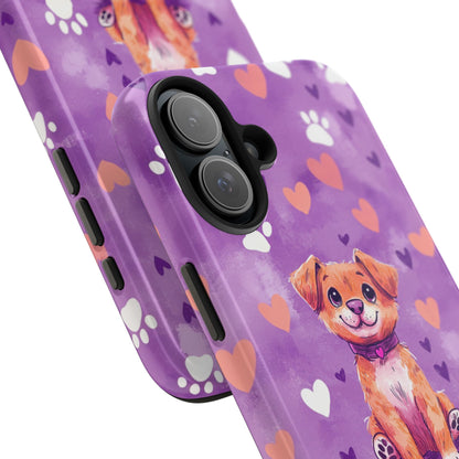 Cute Puppy iPhone Case - Adorable Pet Design with Hearts & Paw Prints, Protective Cover