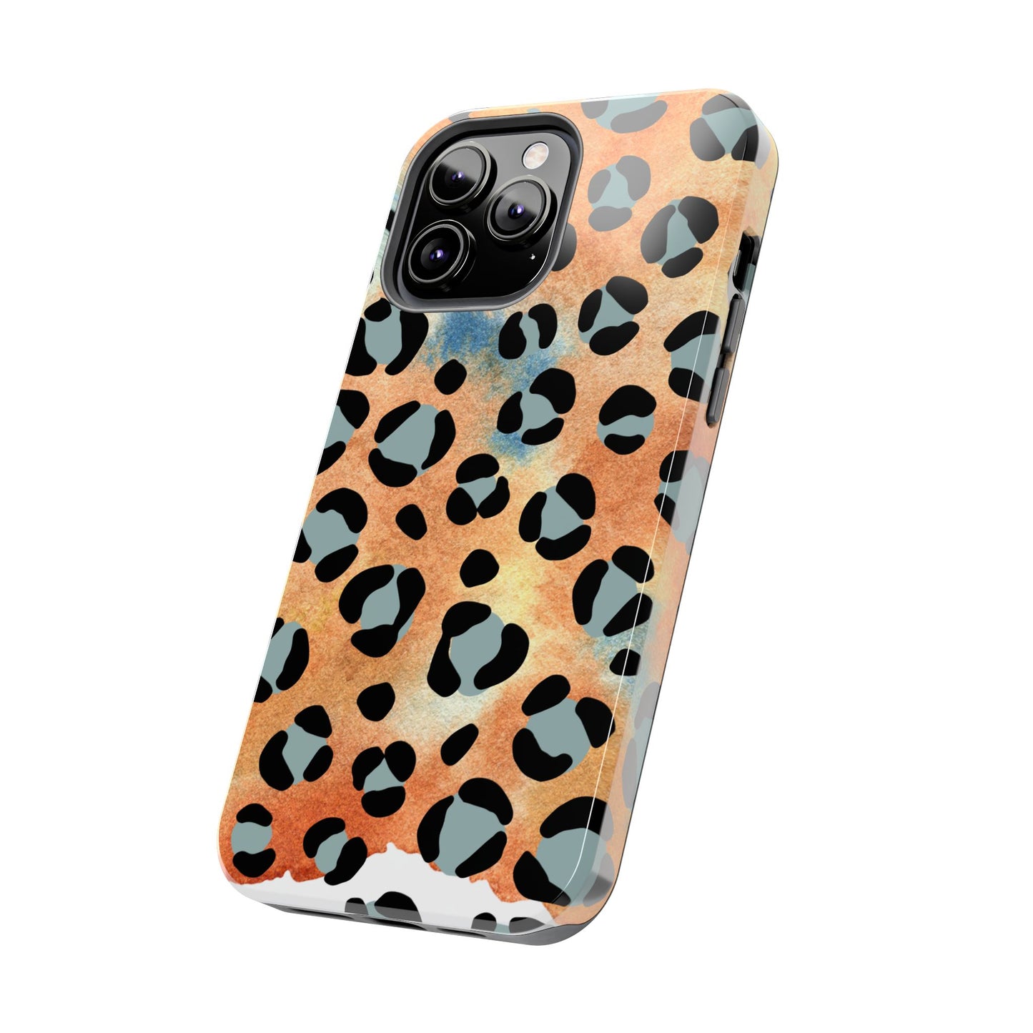 Sunset Watercolor Leopard Print Tough iPhone Case – Artistic Animal Pattern with Dual-Layer Protection