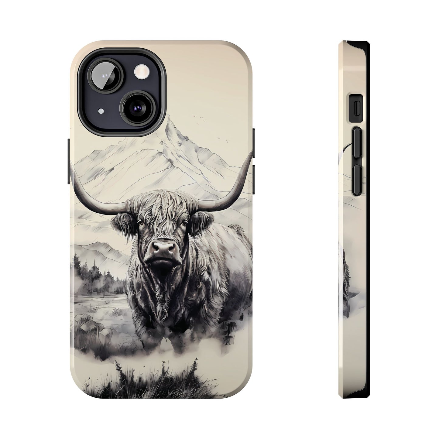 Highland Cow with Majestic Mountain Valley Backdrop | Western Cowgirl Phone Cases