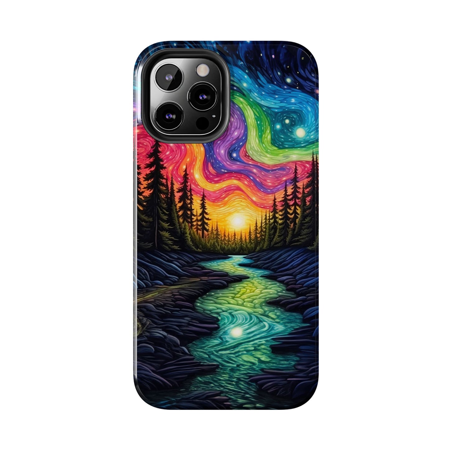 Celestial Nightscape iPhone Case – Vibrant River and Starry Sky Design