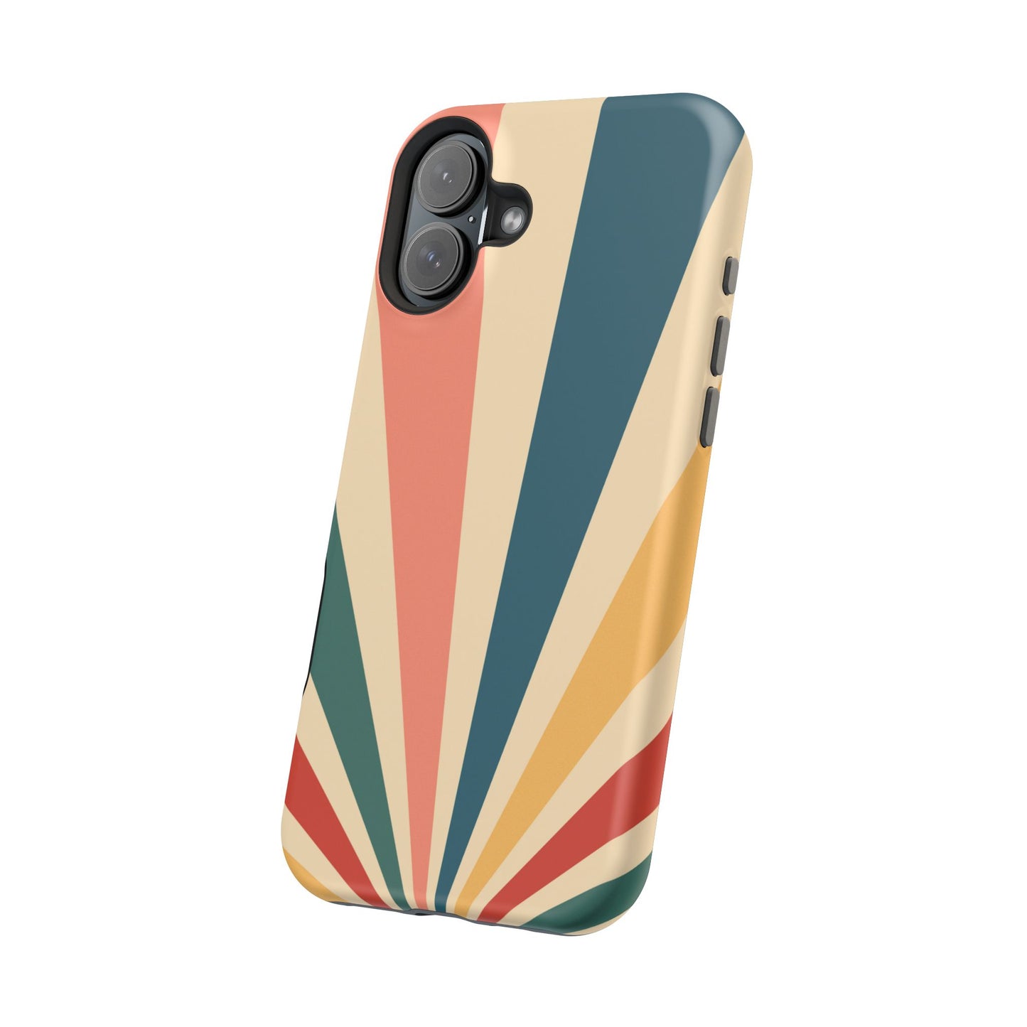 Retro Sunbeam MagSafe iPhone Case – 70s-Inspired Radiating Stripes in Coral, Teal, and Mustard