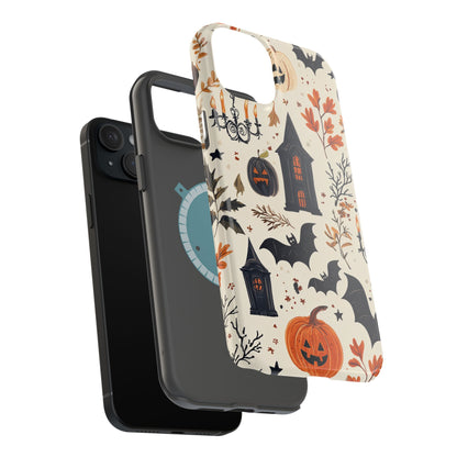 Haunted Halloween MagSafe iPhone Case – Haunted House, Bats, and Pumpkins Design