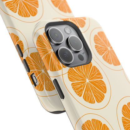 Citrus Burst Pattern Tough MagSafe iPhone Case – Bold Orange Design, Shockproof Protection