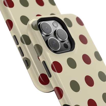 Red & Green Polka Dots on Cream – MagSafe iPhone Case