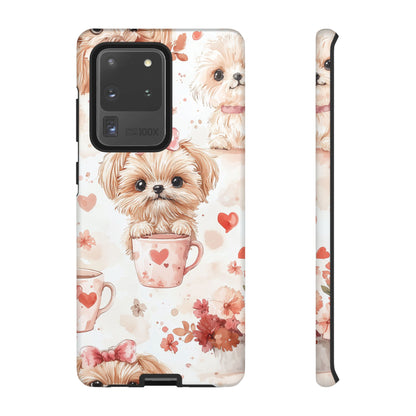 Puppies & Heart Mugs Samsung Galaxy Case – Sweet Dog & Floral Design, Shockproof & Slim