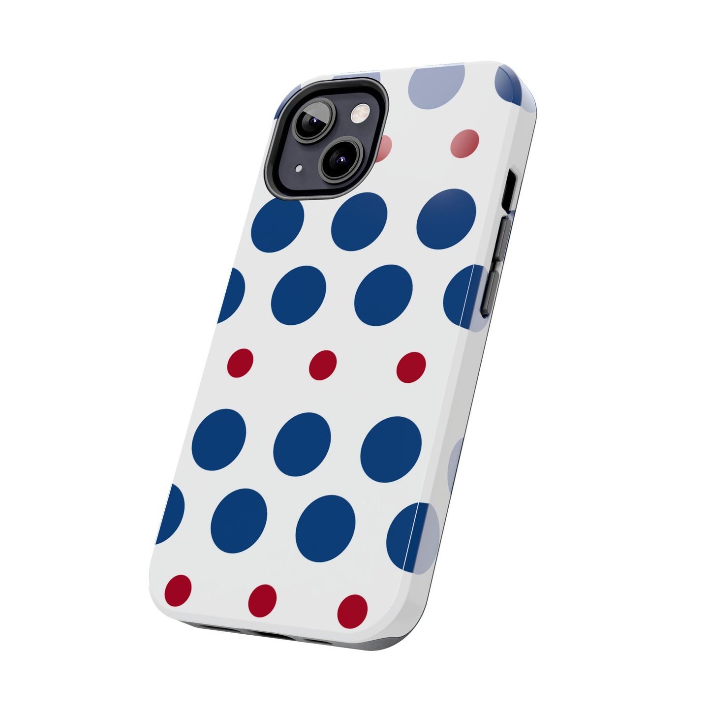 Bold Navy & Red Polka Dot Pattern – iPhone Case