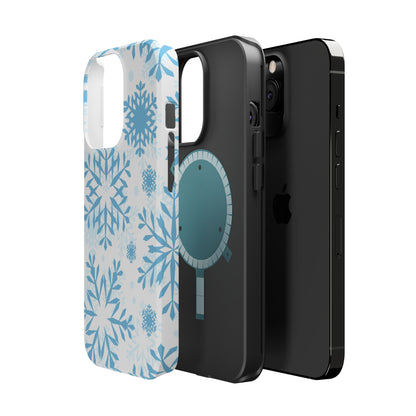 Frosty Blue Snowflakes MagSafe iPhone Case – Shockproof, Smooth Matte Finish, Dual-Layer Design