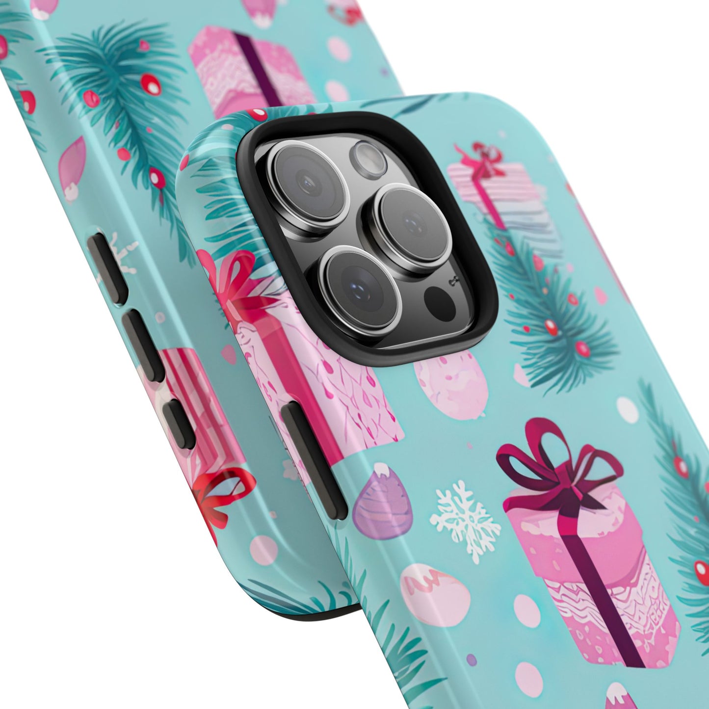 Festive Pink Christmas Gifts and Evergreen iPhone Case – Holiday Theme, Protective Cover