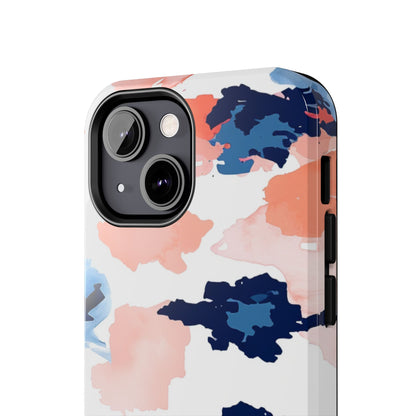 Abstract Coral & Navy Watercolor Design – iPhone Case