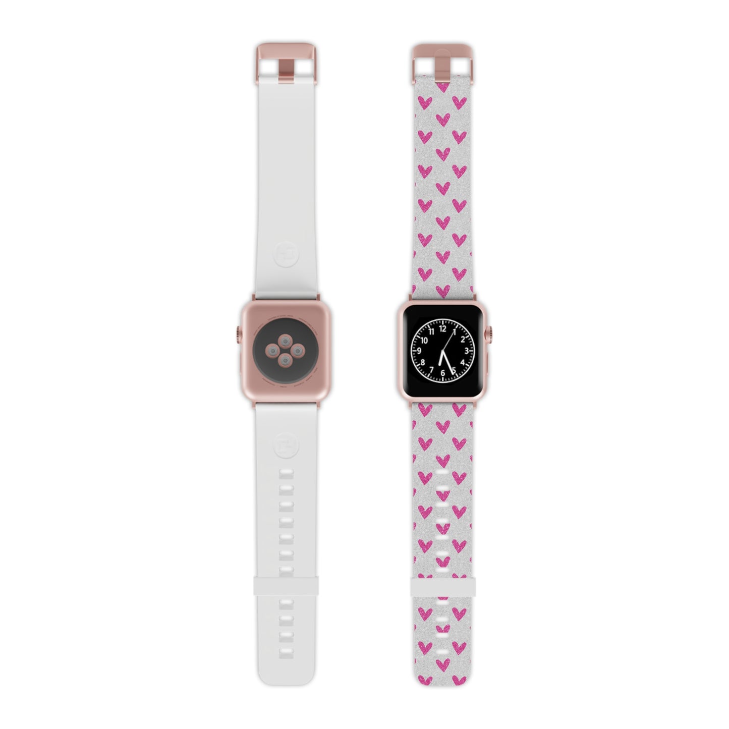 Pink Hearts on Glitter Silver Apple Watch Band