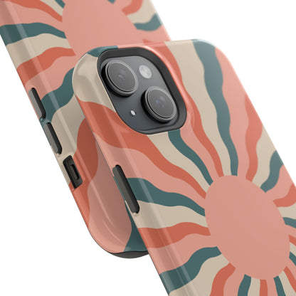 Retro Sunburst MagSafe iPhone Case – Bold 70s-Inspired Waves in Coral, Teal, and Cream