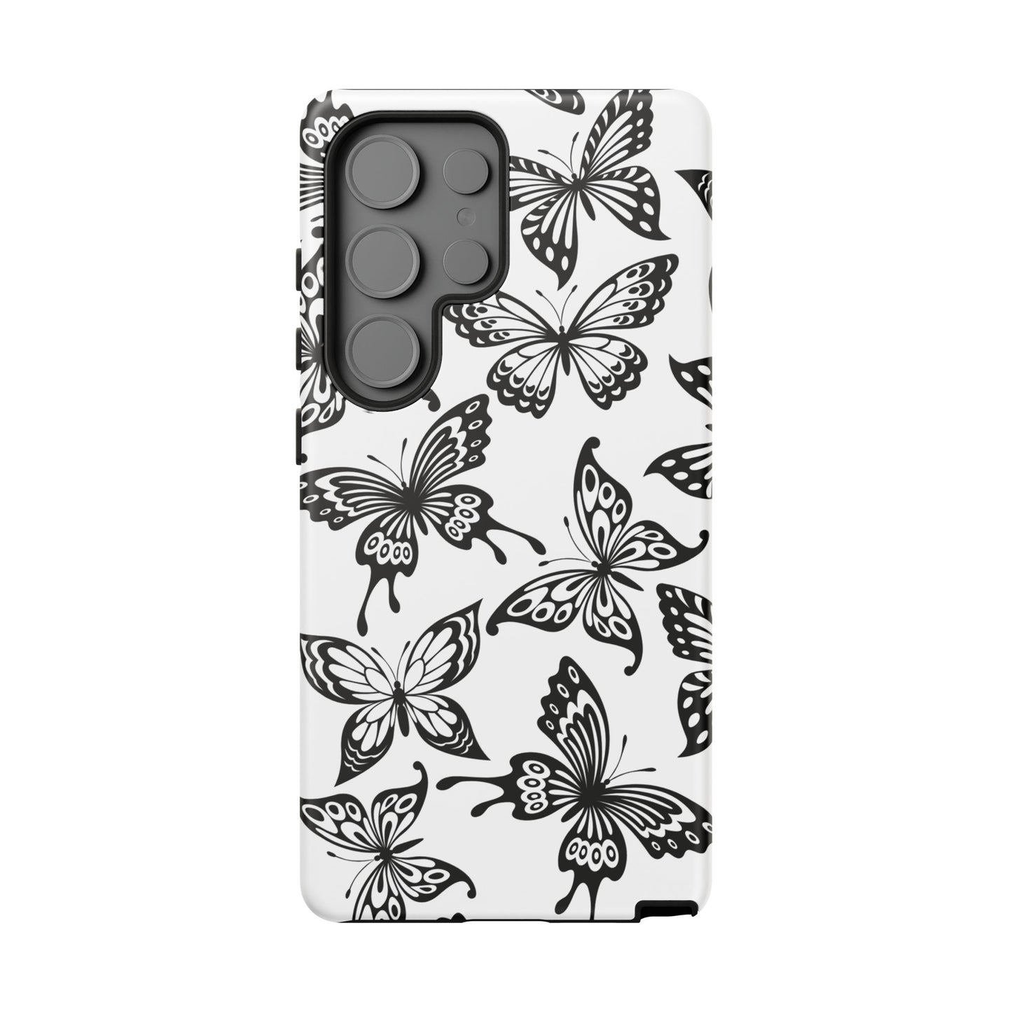 Monochrome Butterfly Pattern Samsung Galaxy  Case – Dual-Layer Protection with Matte Finish