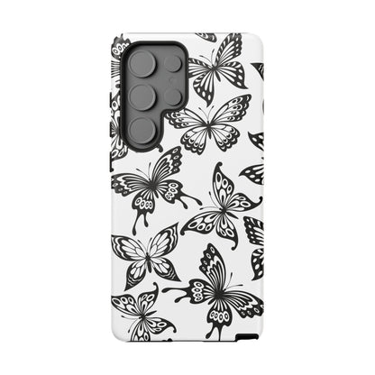 Monochrome Butterfly Pattern Samsung Galaxy  Case – Dual-Layer Protection with Matte Finish