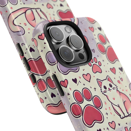 Cute Cat and Paw Print iPhone Case - Pet Lover’s Protective Cover