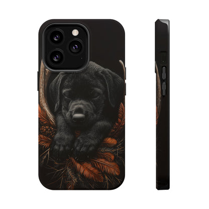 Charming Black Labrador Puppy on Feathers MagSafe iPhone Case