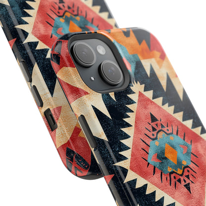 Bold Aztec Pattern Tough MagSafe iPhone Case – Vibrant Geometric Design, Dual-Layer Protection