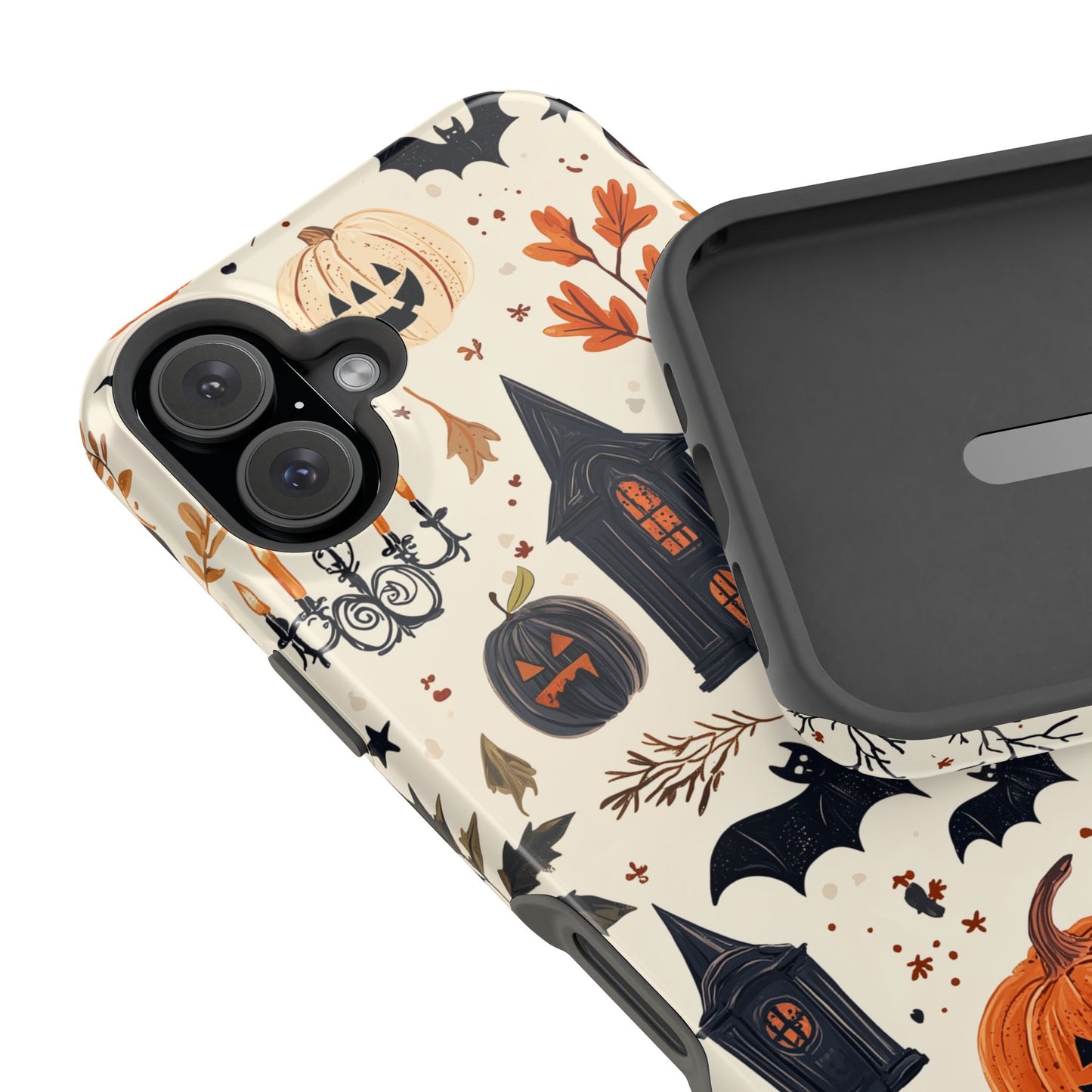 Haunted Halloween MagSafe iPhone Case – Haunted House, Bats, and Pumpkins Design