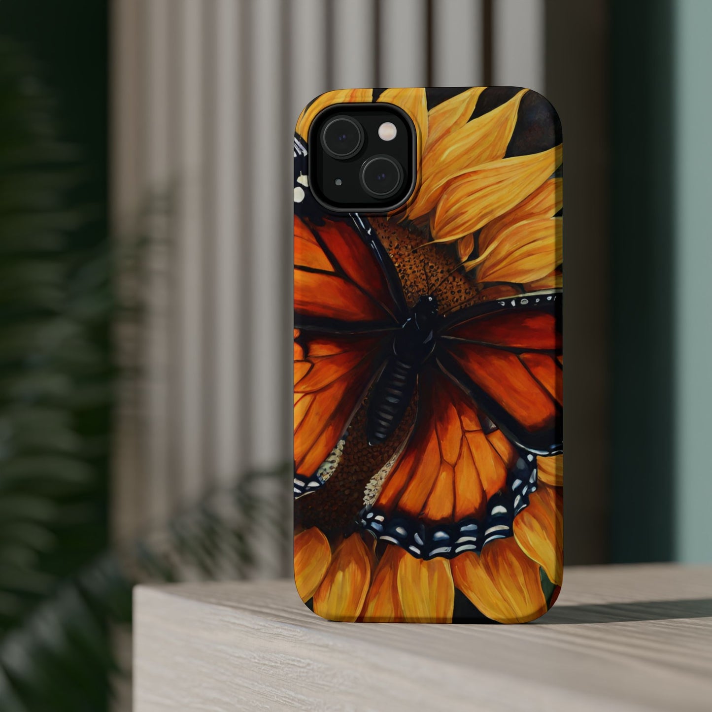 Monarch Butterfly & Sunflower Art – MagSafe iPhone Case