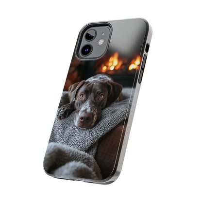 Cozy German Shorthaired Pointer iPhone Case – Rustic Fireplace Protective Cover