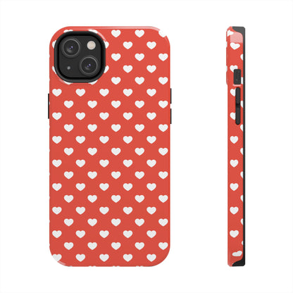 White Hearts on Red iPhone Case