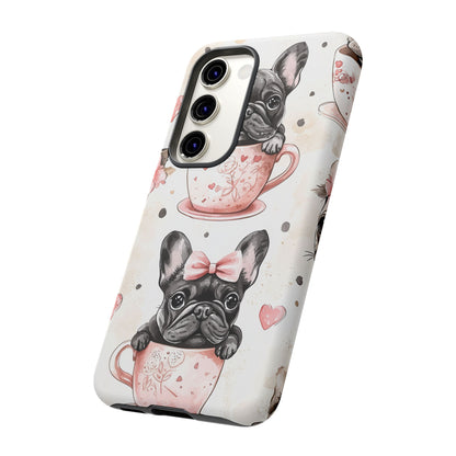 French Bulldogs in Teacups Samsung Galaxy Case – Cute Dog Design with Hearts & Bows, Shockproof & Slim