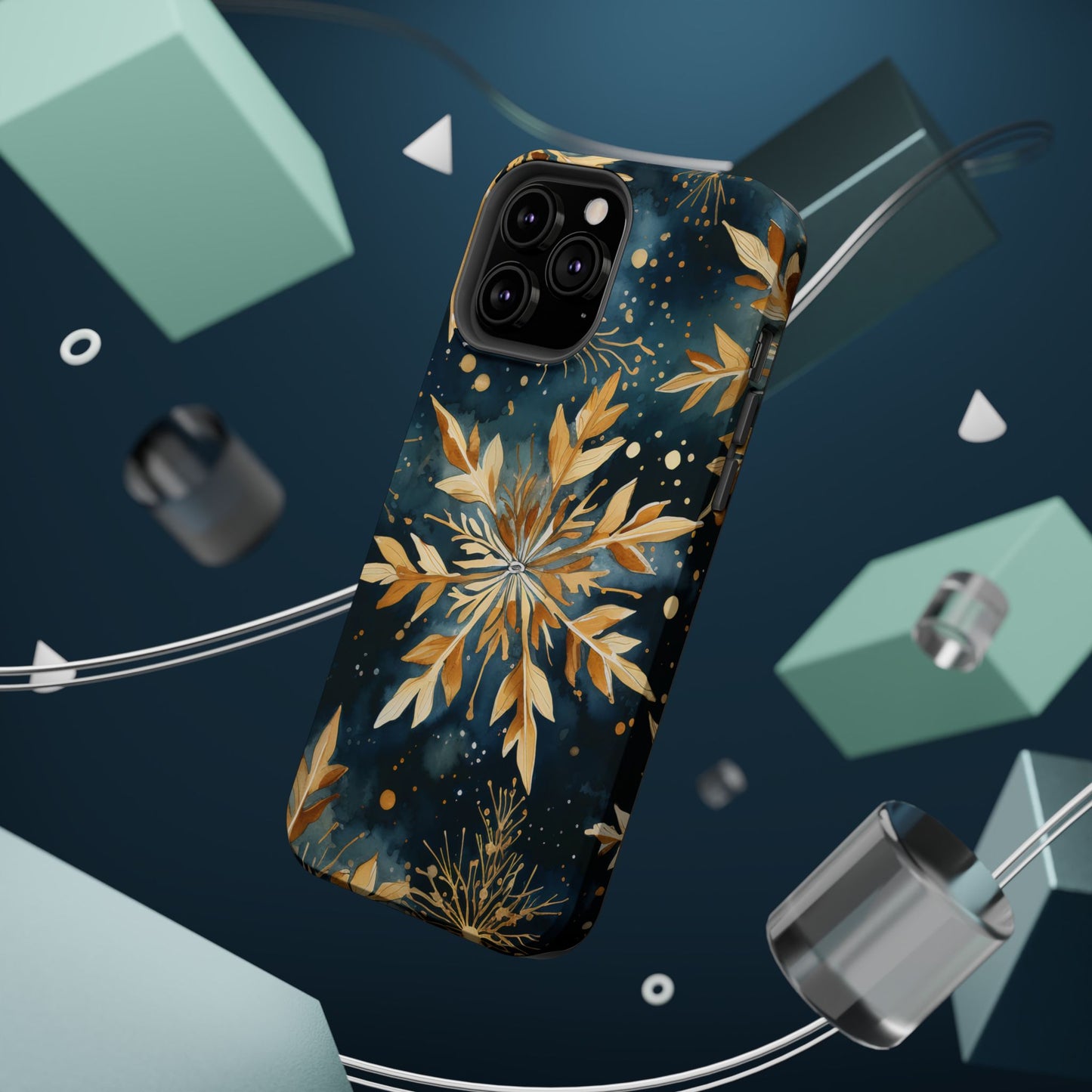 Gold Floral Snowflakes on Midnight Blue - MagSafe iPhone Series Case