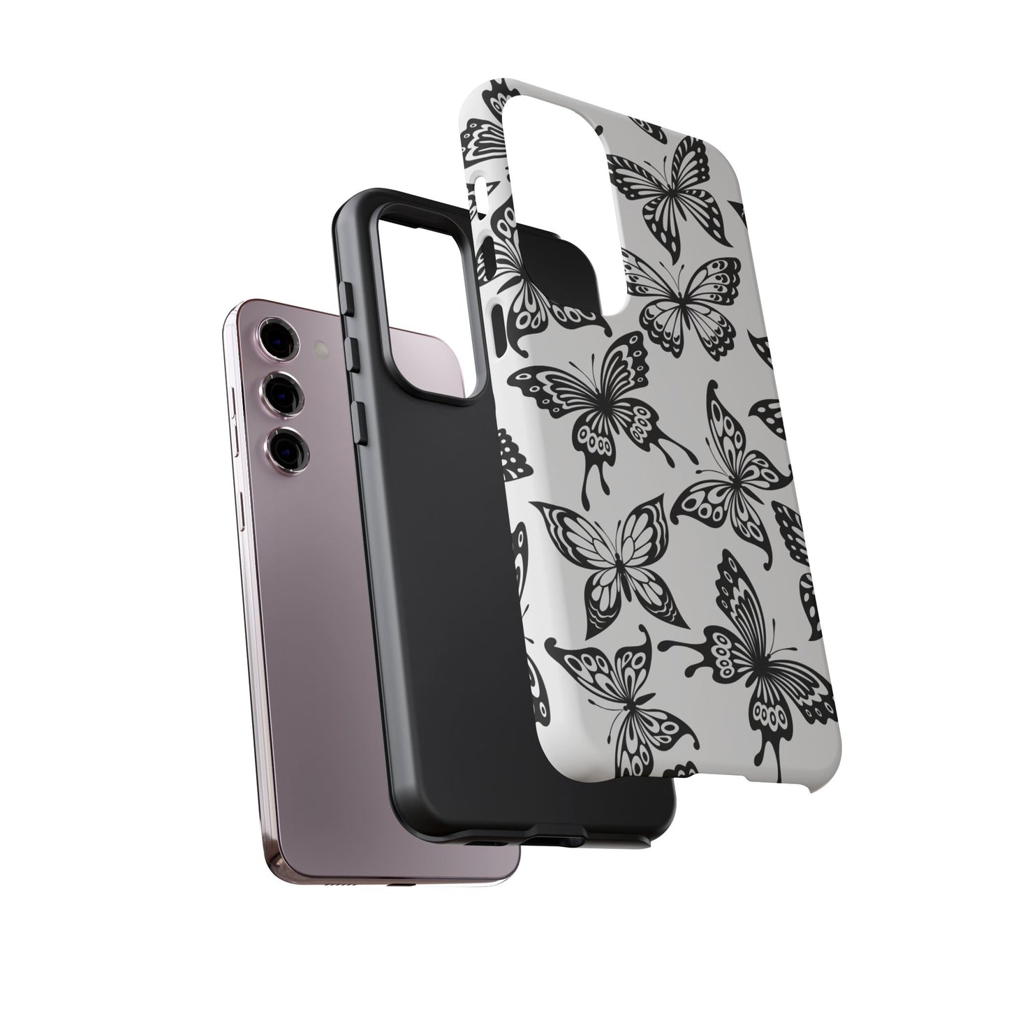 Monochrome Butterfly Pattern Samsung Galaxy  Case – Dual-Layer Protection with Matte Finish