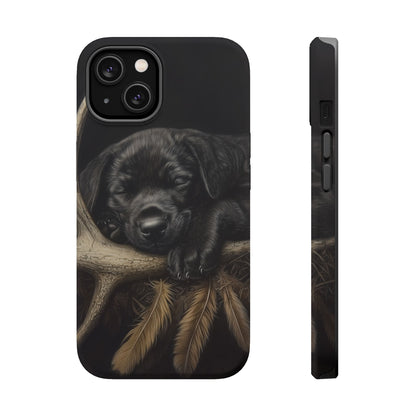 Adorable Black Labrador Puppy on Feathers MagSafe iPhone Case