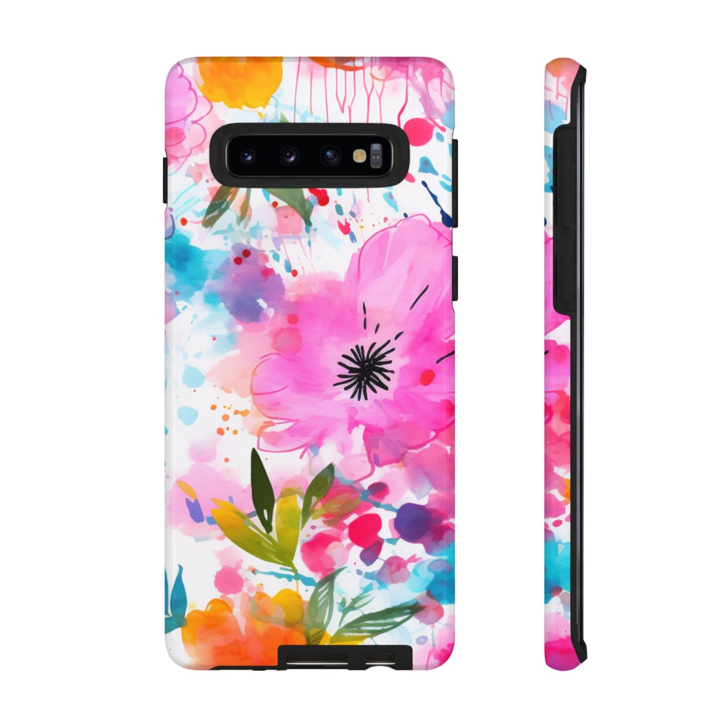 Color Splash Pink & Orange Watercolor Floral - Samsung Galaxy Case