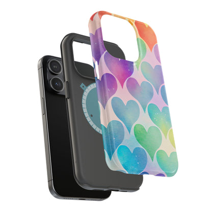 Rainbow Hearts Watercolor iPhone Case – Slim Design, Glossy Finish