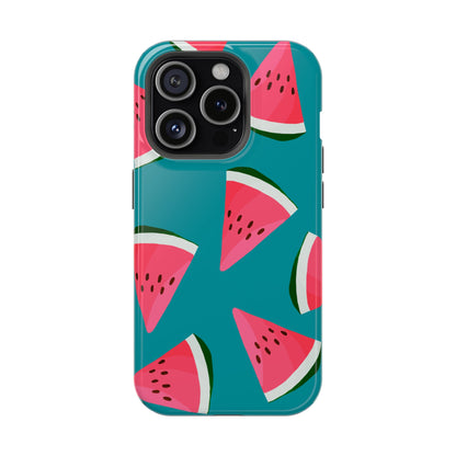 Watermelon Bliss MagSafe iPhone Case – Vibrant Summer Fruit Design on Teal Background