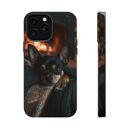 Cozy Chihuahua Fireplace MagSafe iPhone Case – Elegant and Functional Design