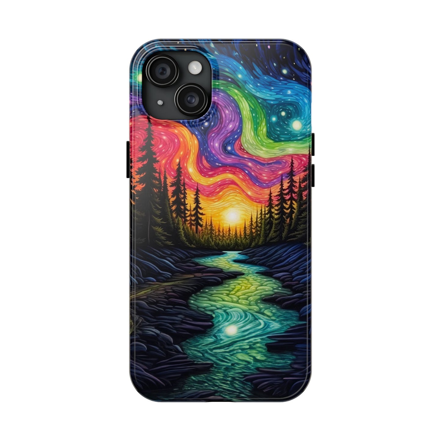 Celestial Nightscape iPhone Case – Vibrant River and Starry Sky Design