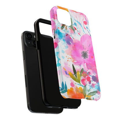 Color Splash Pink & Orange Watercolor Floral - iPhone Case