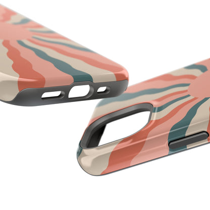 Retro Sunburst MagSafe iPhone Case – Bold 70s-Inspired Waves in Coral, Teal, and Cream