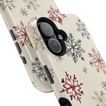 Vintage Red and Gray Snowflake Pattern – MagSafe iPhone Series Case