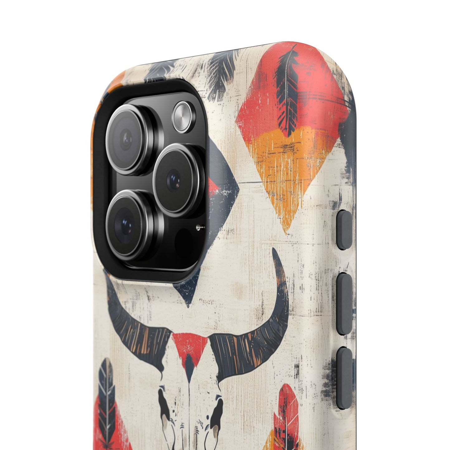 Western Bull Skull & Feathers Tough Mag Safe iPhone Case – Bold Tribal Design, Dual-Layer Protection