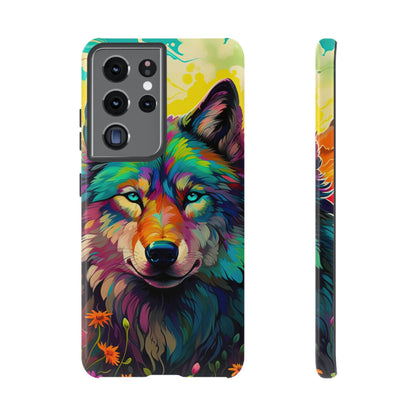 Rainbow Wolf in Bloom – Samsung Galaxy Case with Vivid Nature Design