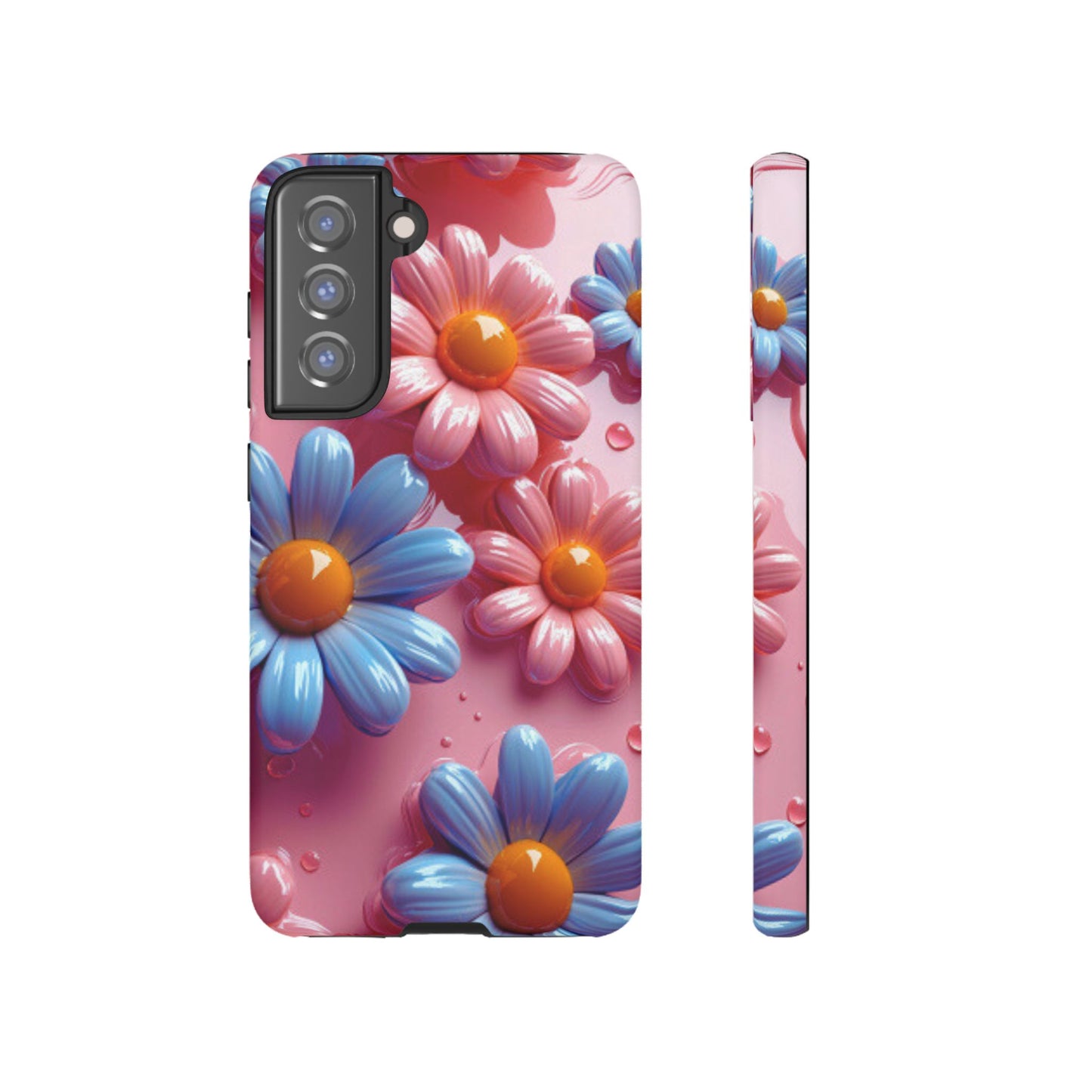 Pastel Daisy 3D Samsung Galaxy Case – Glossy Pink and Blue Floral Design, Full Protection - BOGO Cases