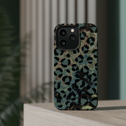 Moody Watercolor Leopard Print Tough MagSafe iPhone Case – Earthy Abstract Pattern with Dual-Layer Protection