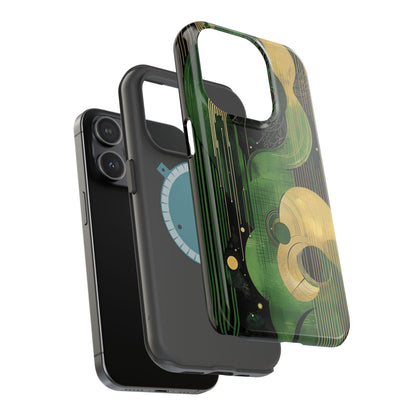 Abstract Green & Gold MagSafe iPhone Case - Geometric Art Deco Protective Cover