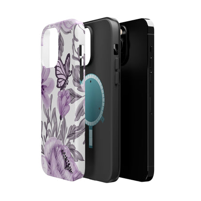 Lavender Bloom Butterfly MagSafe iPhone Case – Delicate Floral Design with Watercolor Details