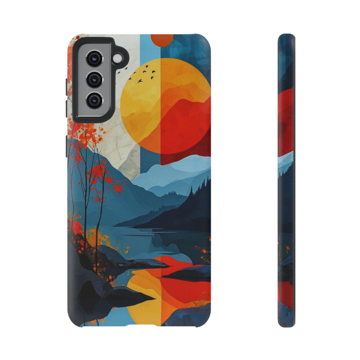 Abstract Autumn Landscape Samsung Galaxy Case – Bold Colorful Sunset Design, Dual-Layer Protection