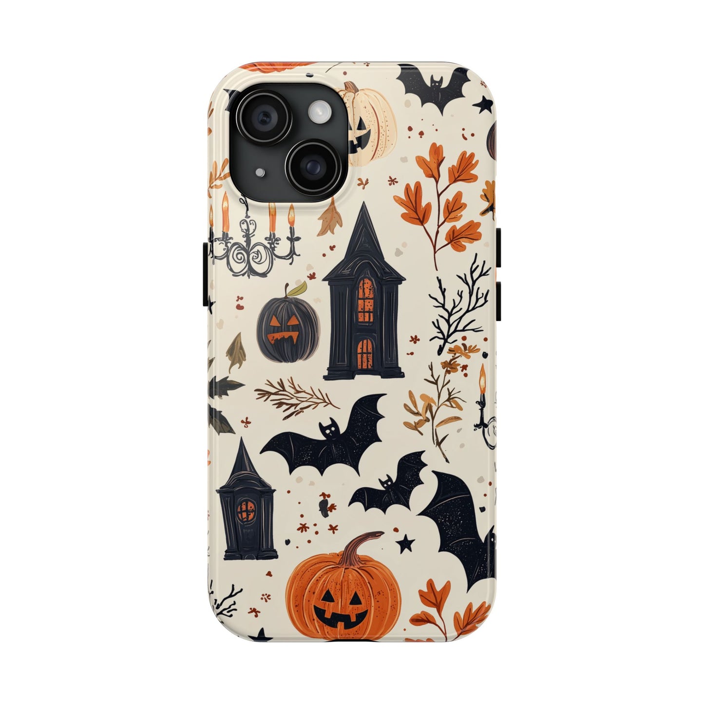 Haunted Halloween iPhone Case – Haunted House, Bats, and Pumpkins Design