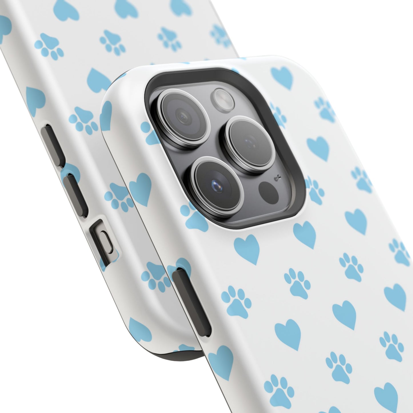 Blue Paw Prints & Hearts – MagSafe iPhone Case with Adorable Pet-Lover Design