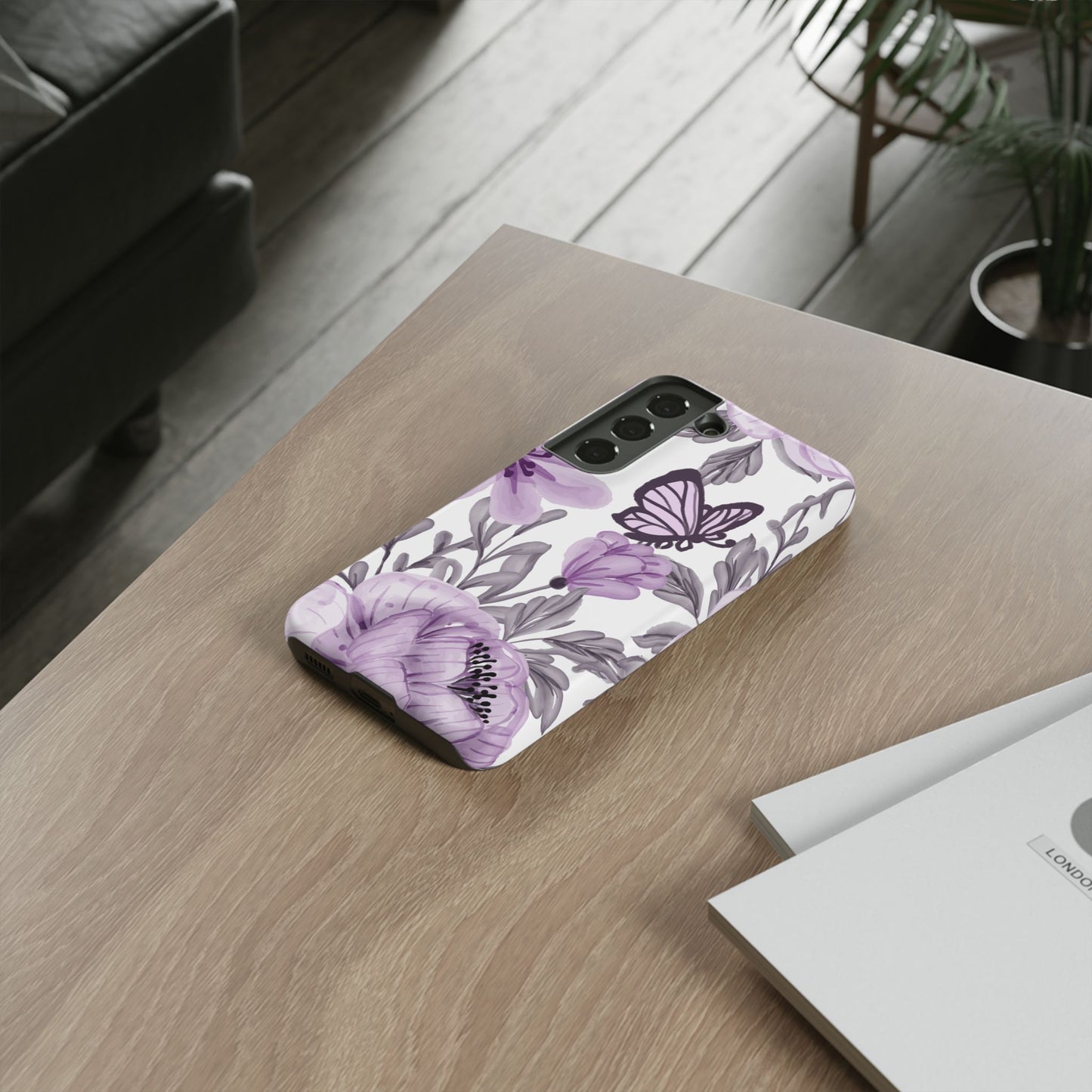 Lavender Bloom Butterfly Samsung Galaxy Case – Delicate Floral Design with Watercolor Details