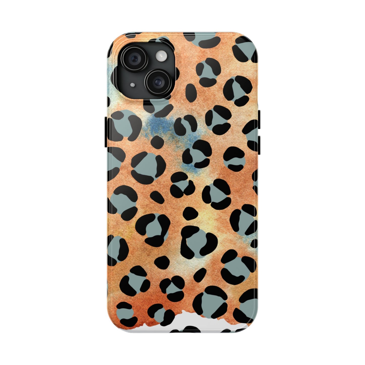 Sunset Watercolor Leopard Print Tough iPhone Case – Artistic Animal Pattern with Dual-Layer Protection