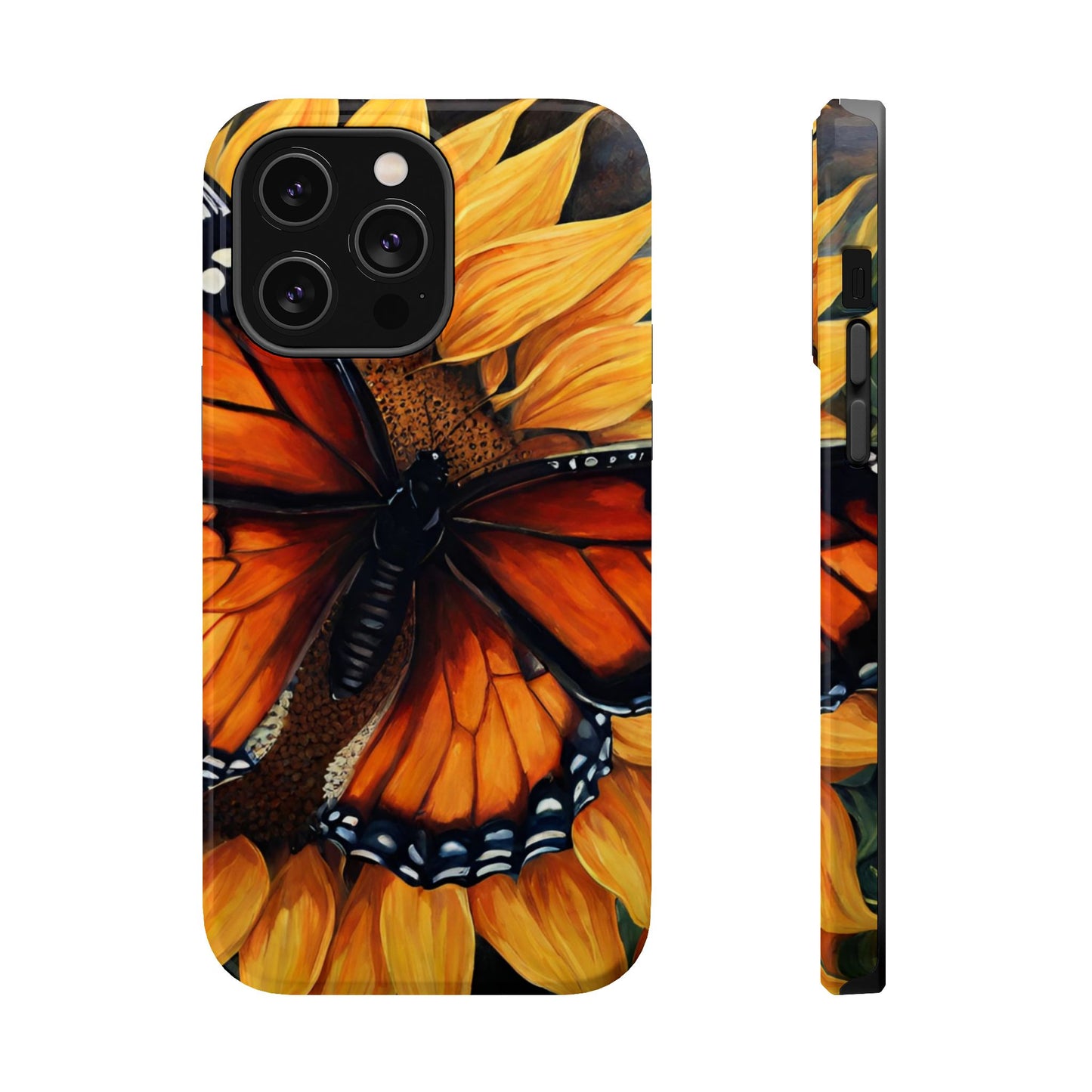 Monarch Butterfly & Sunflower Art – MagSafe iPhone Case