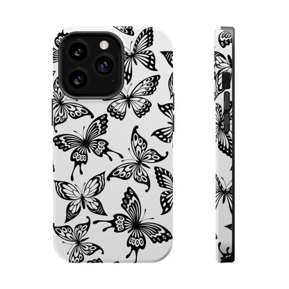 Monochrome Butterfly Pattern Tough MagSafe Case – Dual-Layer Protection with Matte Finish