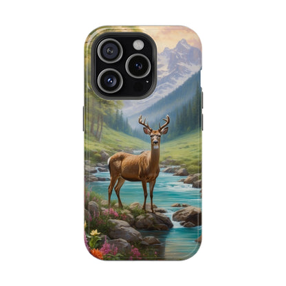 Alpine Serenity – Stag in Mountain Bliss MagSafe iPhone Cases